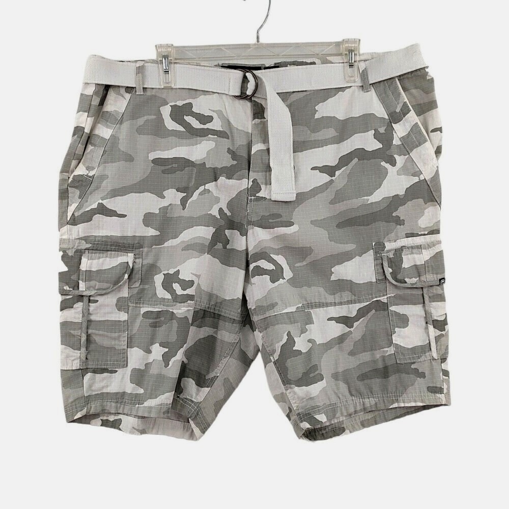 Ecko Unltd Mens Camo Ripstop Cargo Shorts 46 Belted Gray‎ Baggy Tactical Utility